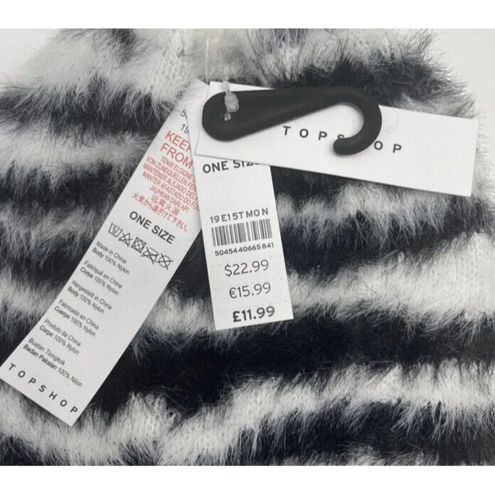 Topshop Black & White Tiger Stripe Beanie Hat New